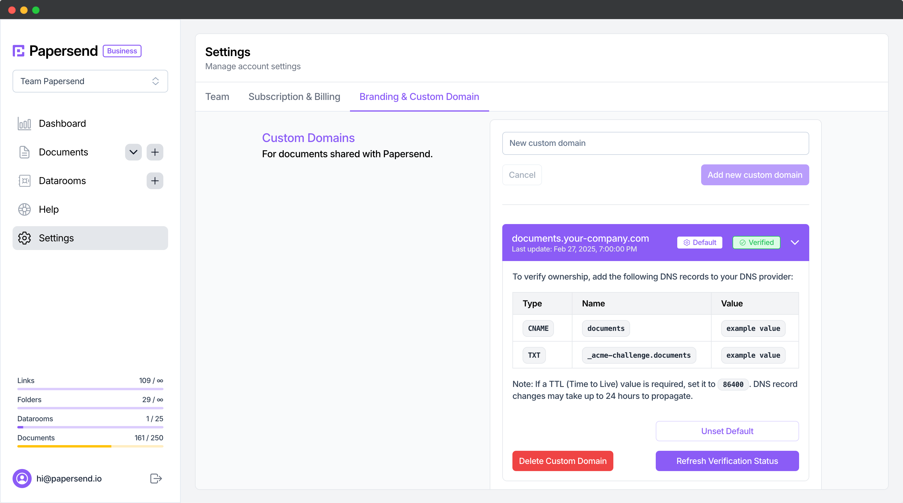 Verified DNS Settings Verified DNS Settings