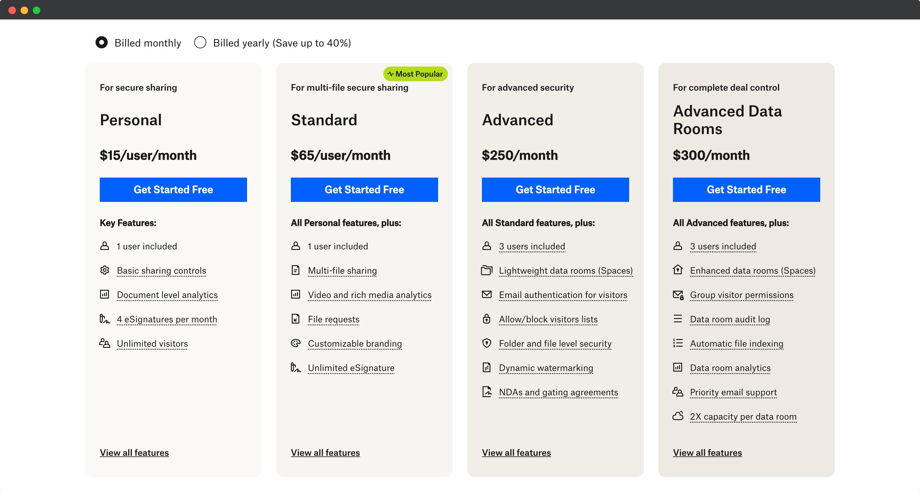 DocSend pricing comparison