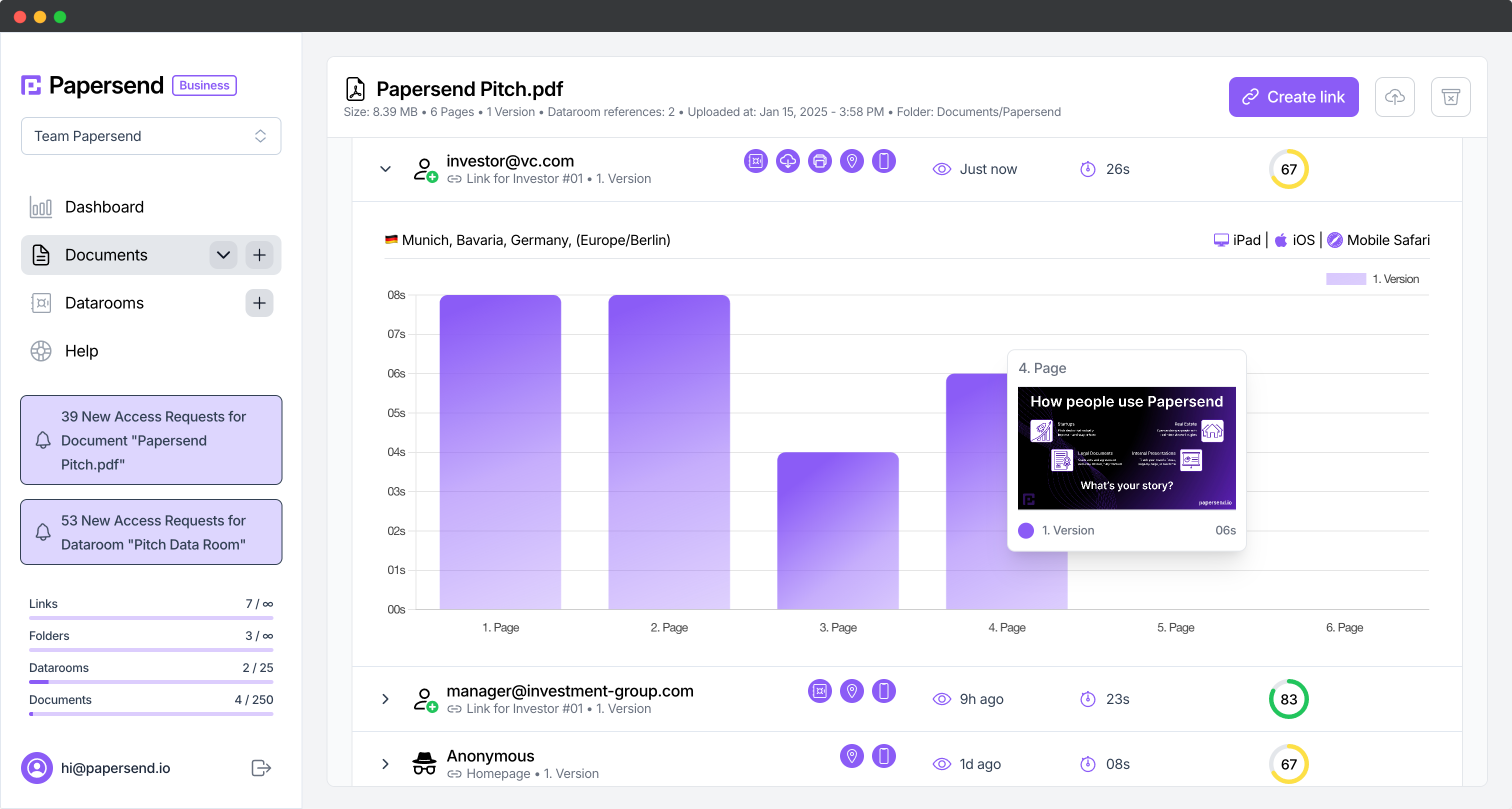 Papersend Application Document Single Analytics View